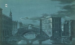 Scena notturna del Ponte di Rialto, Venezia, inciso da Brizeghel da Dalda
